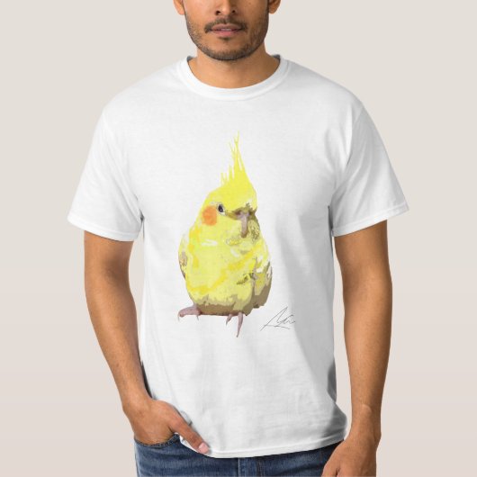 Realistisch geel cokatiel vogel moderne kunst t-shirt (Voorkant)