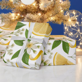 Realistisch geperst citroen- en botanisch bloempat cadeaupapier