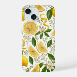 Realistisch geperst citroen- en botanisch bloempat iPhone 15 case