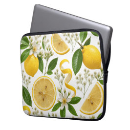 Realistisch geperst citroen- en botanisch bloempat laptop sleeve