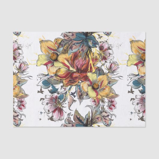 Realistisch getrokken bloemkool en vogelpatroon tissuepapier (Voorkant)