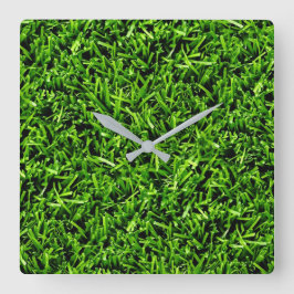 Realistisch grass fototextuur Funny Bright Green Vierkante Klok