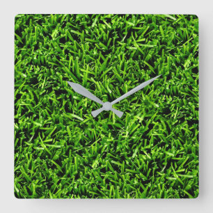 Realistisch grass fototextuur Funny Bright Green Vierkante Klok