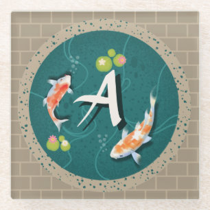 Realistisch-groene Japanse Koi Fish Pond Glazen Onderzetter