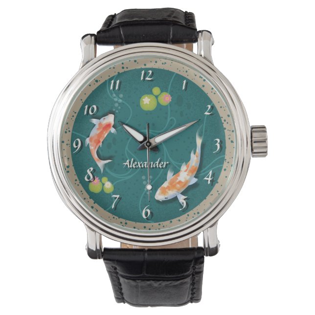 Realistisch-groene Japanse Koi Fish Pond Horloge (Voorkant)