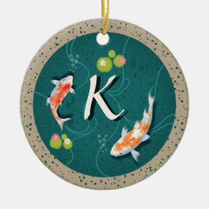 Realistisch-groene Japanse Koi Fish Pond Keramisch Ornament