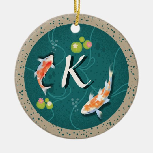 Realistisch-groene Japanse Koi Fish Pond Keramisch Ornament (Voorkant)