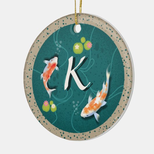 Realistisch-groene Japanse Koi Fish Pond Keramisch Ornament (Links)