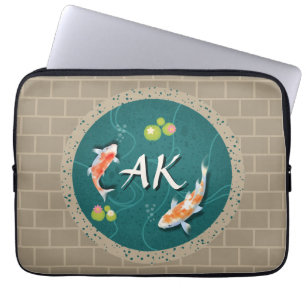Realistisch-groene Japanse Koi Fish Pond Laptop Sleeve