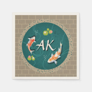 Realistisch-groene Japanse Koi Fish Pond Servet