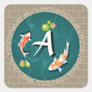 Realistisch-groene Japanse Koi Fish Pond Vierkante Sticker