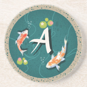 Realistisch-groene Japanse Koi Fish Pond Zandsteen Onderzetter