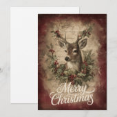 Realistisch hert met krans en roestig rood feestdagenkaart (Voorkant / Achterkant)