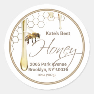 Realistisch honingraat honingraat honingdruppelwit ronde sticker