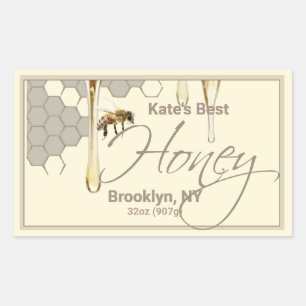 Realistisch honingraatetiket voor bijen rechthoekige sticker