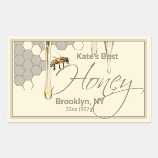 Realistisch honingraatetiket voor bijen rechthoekige sticker (Voorkant)