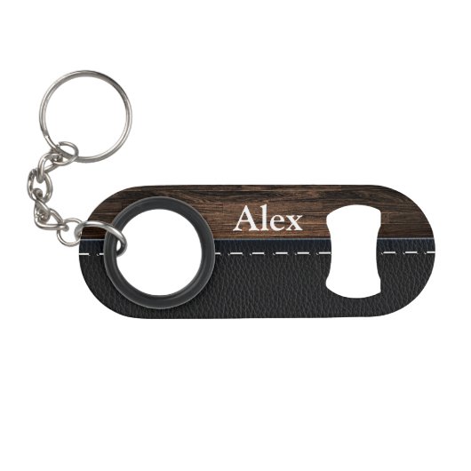 Realistisch hout en gelakte lederen textuur sleutelhanger flessenopener (Voorkant (Horizontaal))