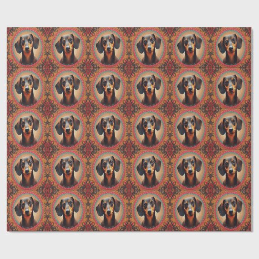 Realistisch kleurrijk Border Schattige Dachshund H Cadeaupapier (Vlak)