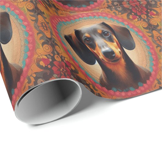 Realistisch kleurrijk Border Schattige Dachshund H Cadeaupapier (Rol Hoek)