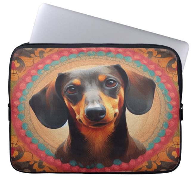 Realistisch kleurrijk Border Schattige Dachshund H Laptop Sleeve (Voorkant)