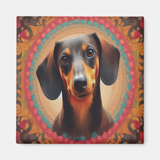 Realistisch kleurrijk Border Schattige Dachshund H Magneet (Voorkant)