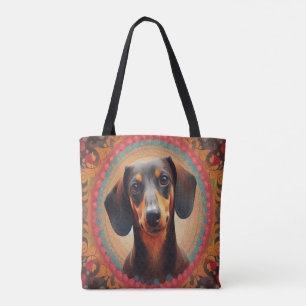 Realistisch kleurrijk Border Schattige Dachshund H Tote Bag
