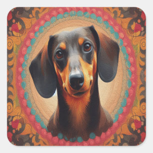 Realistisch kleurrijk Border Schattige Dachshund H Vierkante Sticker