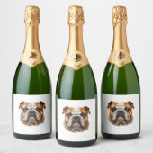 Realistisch leuk engels bulldog profiel sparkling wijnetiket (Flessen)