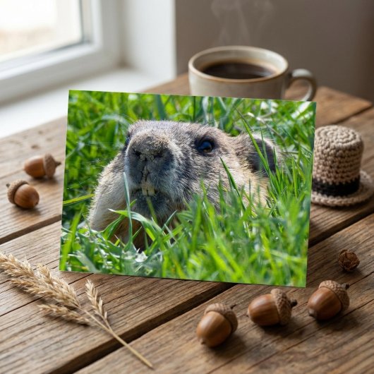 Realistisch marmotkopje dat door het gras gluurt K Briefkaart