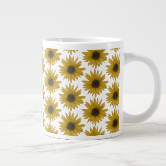 Realistisch monogram zonnebloem 3D-patroonmonogram Grote Koffiekop (Rechts)