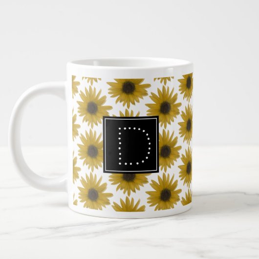 Realistisch monogram zonnebloem 3D-patroonmonogram Grote Koffiekop (Links)