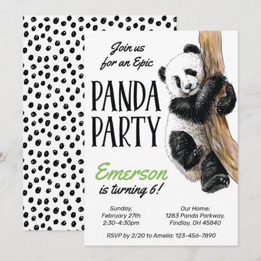 Realistisch Panda Beer Birthday Party, elke leefti Kaart (Voorkant / Achterkant)