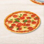 Realistisch Pepperoni Pizza Ronde Kartonnen Onderzetter (Gebogen)