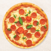 Realistisch Pepperoni Pizza Ronde Kartonnen Onderzetter (Voorkant)