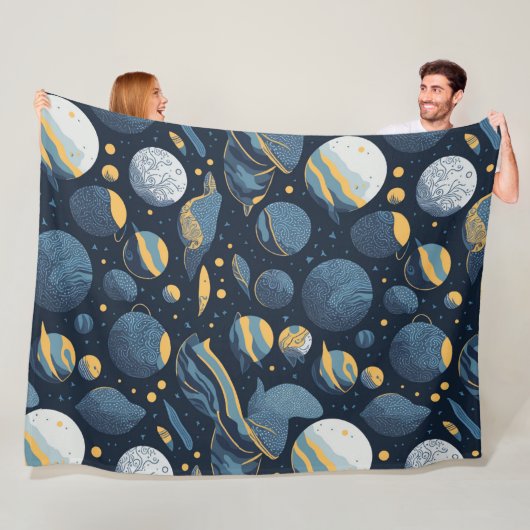 realistisch Planeten illustratie patroon Fleece Deken (In situ)