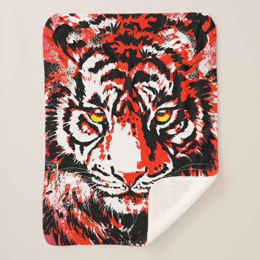 Realistisch Red Tiger Head Sherpa Blanket Deken (Voorkant)