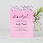 Realistisch roze baby shower van glitter ombre gir kaart (Staand voorkant)