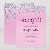 Realistisch roze baby shower van glitter ombre gir kaart (Voorkant / Achterkant)