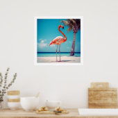 Realistisch Roze Flamingo op Strand Poster (Keuken)