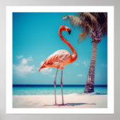 Realistisch Roze Flamingo op Strand Poster (Voorkant)
