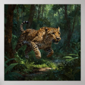 Realistisch Running Leopard in Oerwoud Poster (Voorkant)