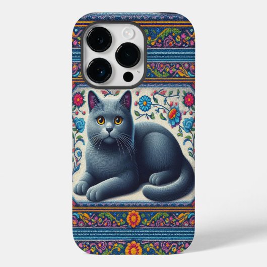Realistisch Russisch blauw Kat Kleurrijke Bloemen  Case-Mate iPhone Case (Achterkant)