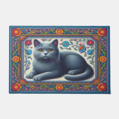 Realistisch Russisch blauw Kat Kleurrijke Bloemen  Deurmat (Voorkant)