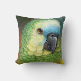 Realistisch schilderij met blauwe voorkant amazonp kussen