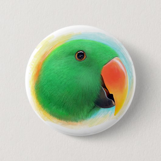 Realistisch schilderij met groene eclectus parrot ronde button 5,7 cm (Voorkant)