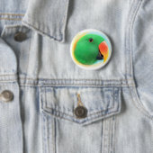 Realistisch schilderij met groene eclectus parrot ronde button 5,7 cm (In situ)