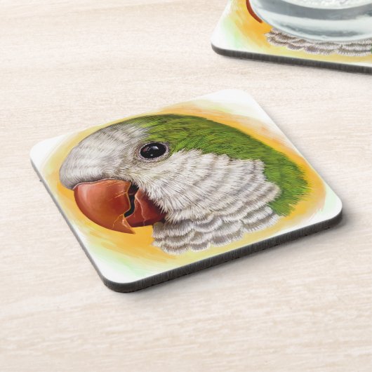 Realistisch schilderij van Quaker Parrot Bier Onderzetter (Linkerzijde)