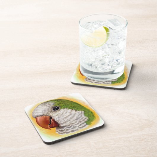 Realistisch schilderij van Quaker Parrot Bier Onderzetter (Rechterzijde)