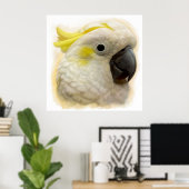 Realistisch schilderij van zwavelCrested Cockatau Poster (Thuiskantoor)