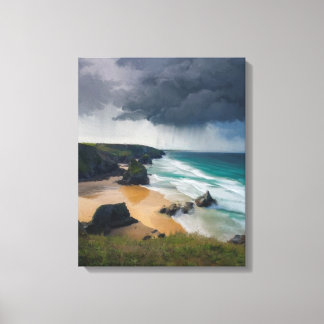 Realistisch storm wolken boven blauwgroen blauw ze canvas afdruk